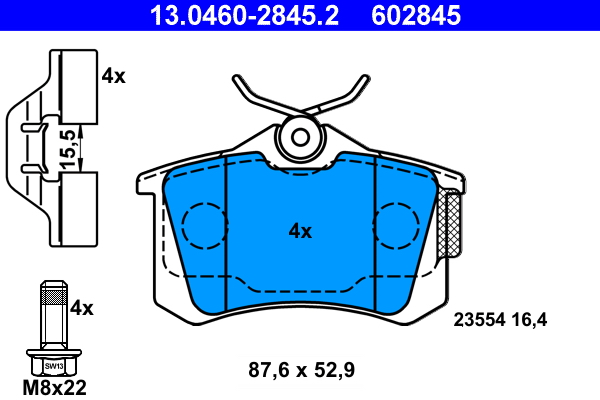 Комплект тормозных колодок, дисковый тормоз   13.0460-2845.2   ATE