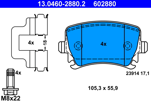 Комплект тормозных колодок, дисковый тормоз   13.0460-2880.2   ATE