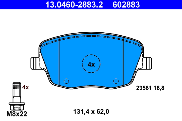 Комплект тормозных колодок, дисковый тормоз   13.0460-2883.2   ATE