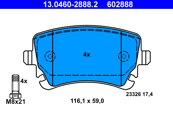Комплект тормозных колодок, дисковый тормоз   13.0460-2888.2   ATE