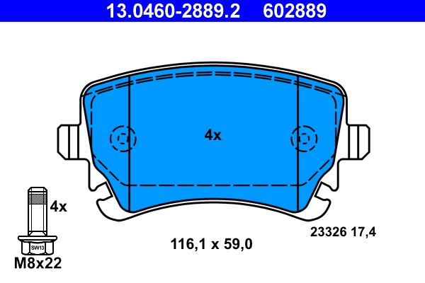 Комплект тормозных колодок, дисковый тормоз   13.0460-2889.2   ATE