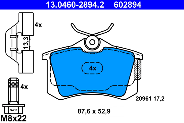 Комплект тормозных колодок, дисковый тормоз   13.0460-2894.2   ATE