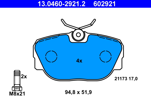 Комплект тормозных колодок, дисковый тормоз   13.0460-2921.2   ATE