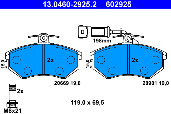 Комплект тормозных колодок, дисковый тормоз, ATE, 13.0460-2925.2
