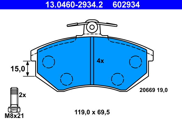 Комплект тормозных колодок, дисковый тормоз, ATE, 13.0460-2934.2