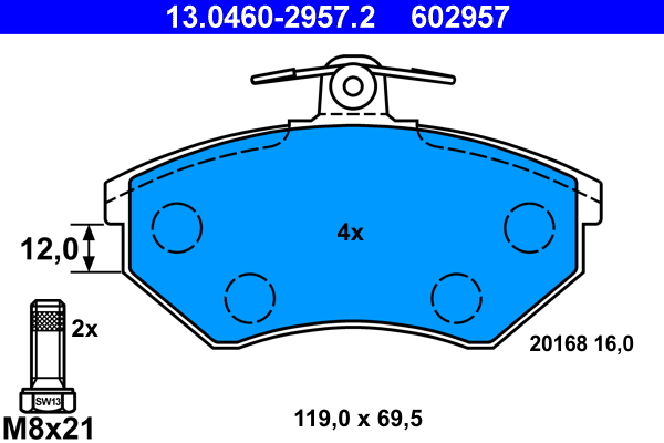 Комплект тормозных колодок, дисковый тормоз   13.0460-2957.2   ATE