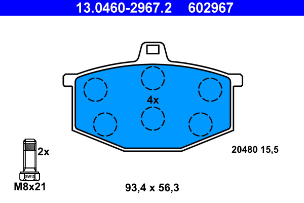 Комплект тормозных колодок, дисковый тормоз   13.0460-2967.2   ATE
