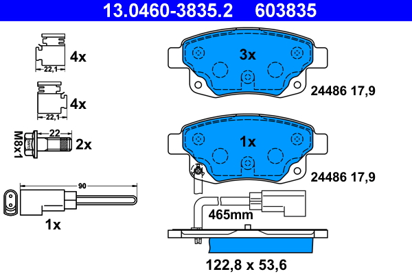Комплект тормозных колодок, дисковый тормоз   13.0460-3835.2   ATE