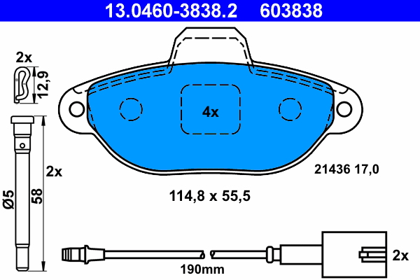 Комплект тормозных колодок, дисковый тормоз   13.0460-3838.2   ATE