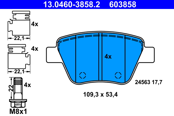 Комплект тормозных колодок, дисковый тормоз   13.0460-3858.2   ATE