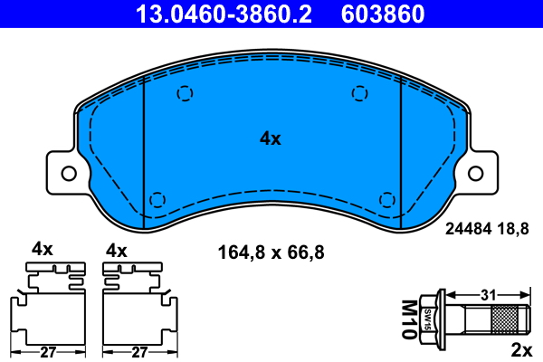 Комплект тормозных колодок, дисковый тормоз   13.0460-3860.2   ATE