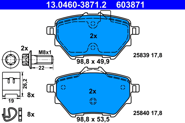 Комплект тормозных колодок, дисковый тормоз   13.0460-3871.2   ATE
