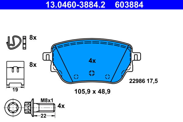 Комплект тормозных колодок, дисковый тормоз   13.0460-3884.2   ATE