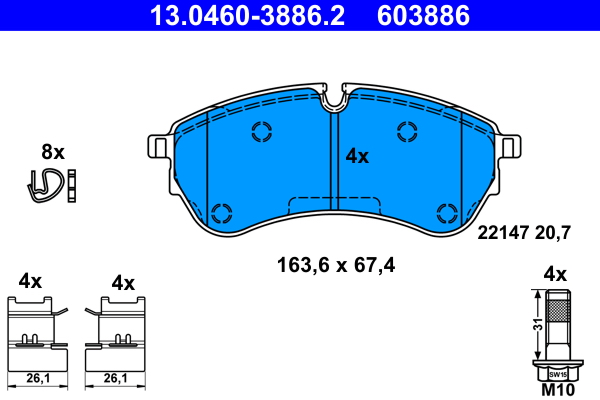 Комплект тормозных колодок, дисковый тормоз   13.0460-3886.2   ATE