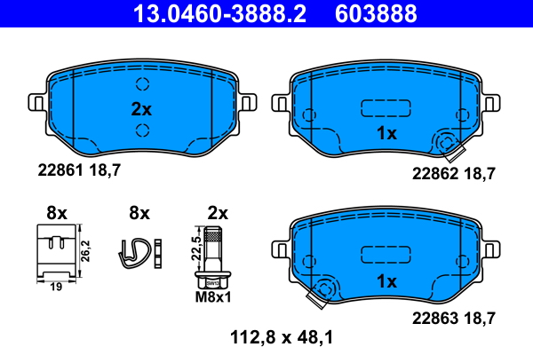 Комплект тормозных колодок, дисковый тормоз   13.0460-3888.2   ATE