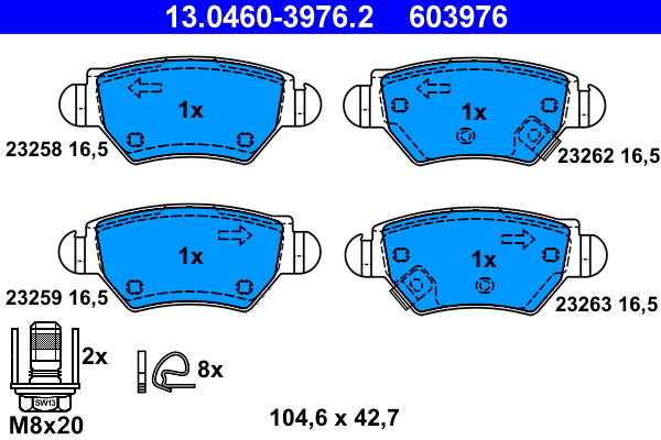 Комплект тормозных колодок, дисковый тормоз   13.0460-3976.2   ATE