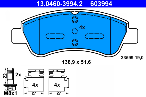 Комплект тормозных колодок, дисковый тормоз   13.0460-3994.2   ATE