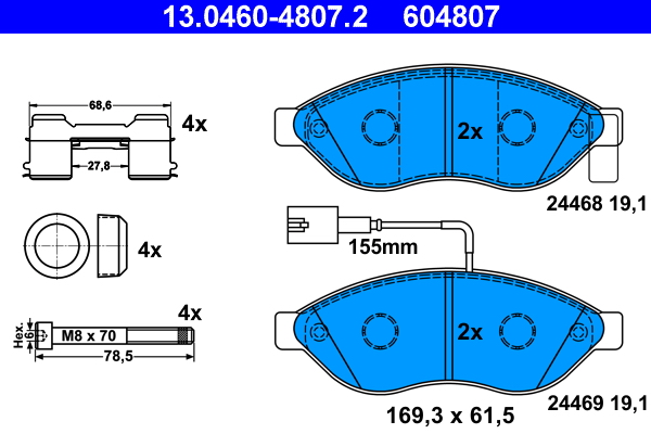 Комплект тормозных колодок, дисковый тормоз   13.0460-4807.2   ATE
