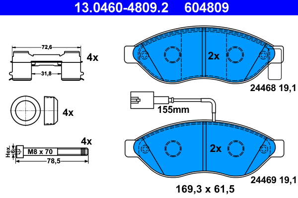 Комплект тормозных колодок, дисковый тормоз   13.0460-4809.2   ATE