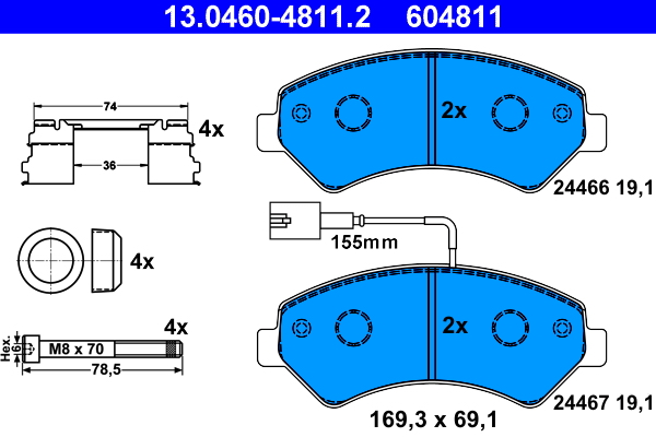 Комплект тормозных колодок, дисковый тормоз   13.0460-4811.2   ATE