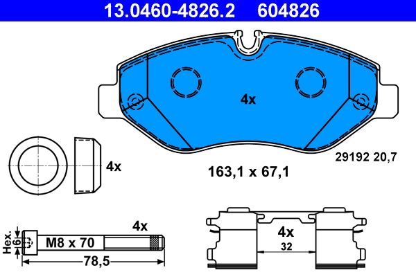 Комплект тормозных колодок, дисковый тормоз   13.0460-4826.2   ATE