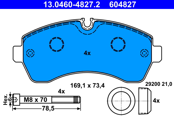 Комплект тормозных колодок, дисковый тормоз   13.0460-4827.2   ATE