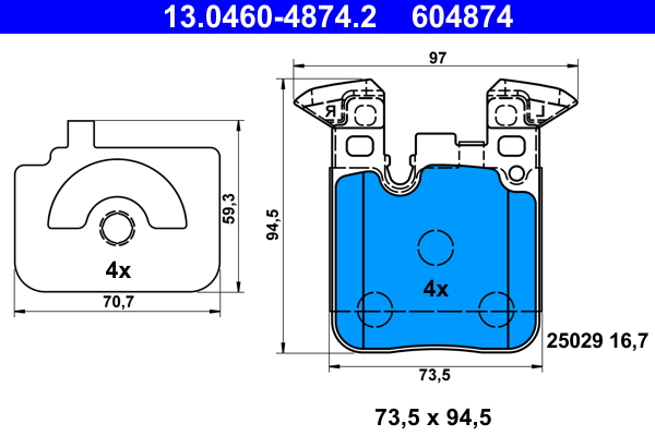 Комплект тормозных колодок, дисковый тормоз   13.0460-4874.2   ATE