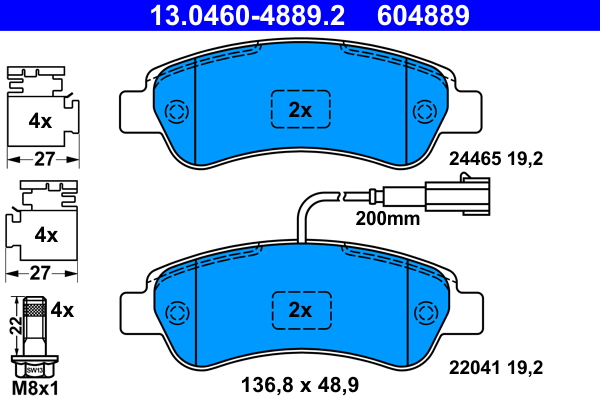 Комплект тормозных колодок, дисковый тормоз   13.0460-4889.2   ATE