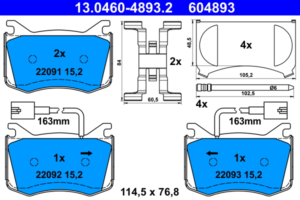 Комплект тормозных колодок, дисковый тормоз   13.0460-4893.2   ATE
