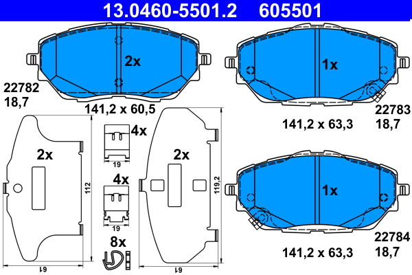 Комплект тормозных колодок, дисковый тормоз   13.0460-5501.2   ATE