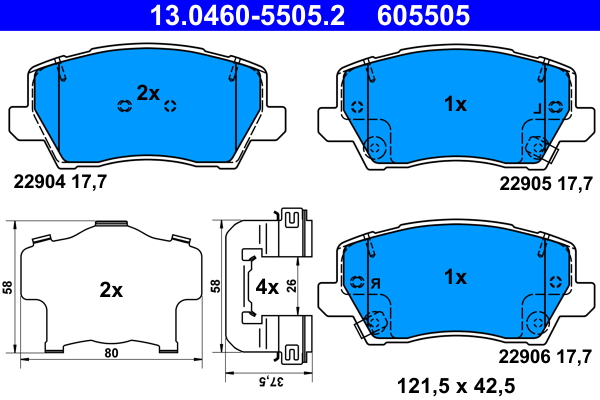 Комплект тормозных колодок, дисковый тормоз   13.0460-5505.2   ATE
