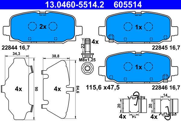 Комплект тормозных колодок, дисковый тормоз   13.0460-5514.2   ATE