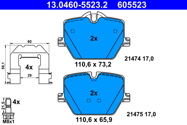 Комплект тормозных колодок, дисковый тормоз   13.0460-5523.2   ATE