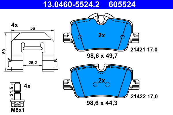 Комплект тормозных колодок, дисковый тормоз   13.0460-5524.2   ATE