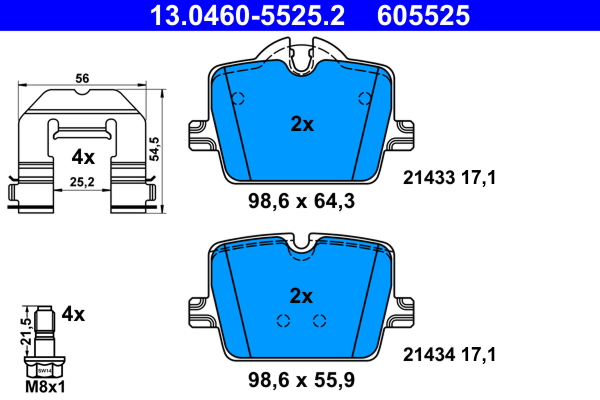Комплект тормозных колодок, дисковый тормоз   13.0460-5525.2   ATE