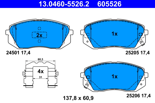 Комплект тормозных колодок, дисковый тормоз   13.0460-5526.2   ATE