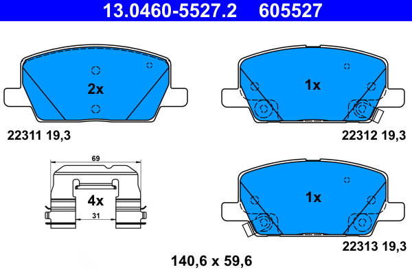 Комплект тормозных колодок, дисковый тормоз   13.0460-5527.2   ATE