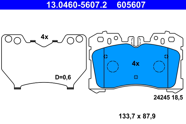 Комплект тормозных колодок, дисковый тормоз   13.0460-5607.2   ATE
