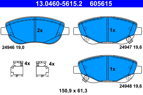 Комплект тормозных колодок, дисковый тормоз   13.0460-5615.2   ATE