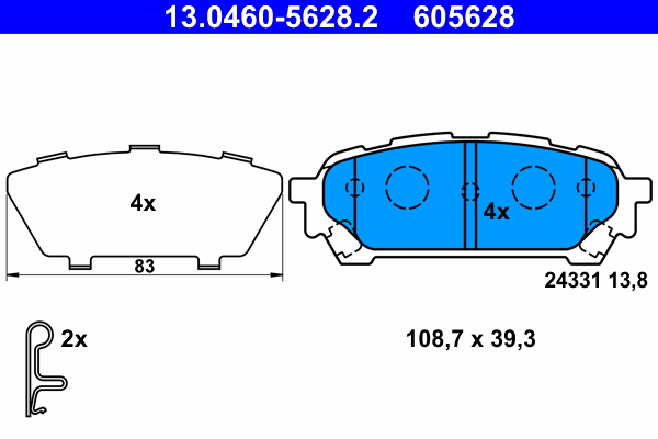 Комплект тормозных колодок, дисковый тормоз   13.0460-5628.2   ATE