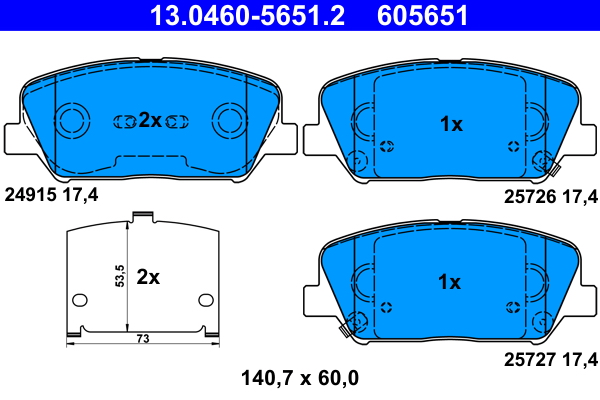Комплект тормозных колодок, дисковый тормоз   13.0460-5651.2   ATE
