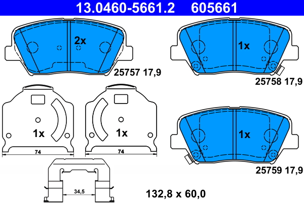 Комплект тормозных колодок, дисковый тормоз   13.0460-5661.2   ATE