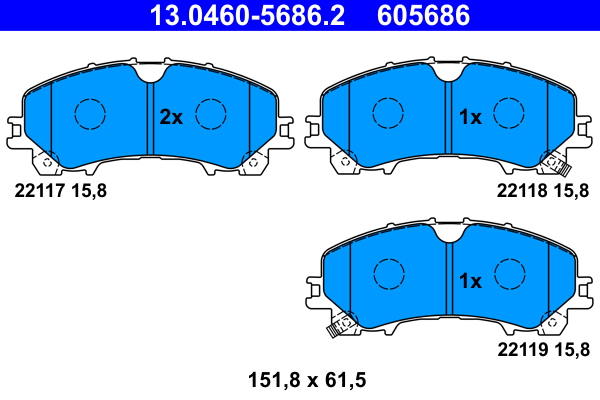 Комплект тормозных колодок, дисковый тормоз   13.0460-5686.2   ATE