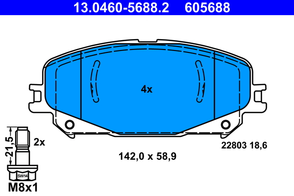 Комплект тормозных колодок, дисковый тормоз   13.0460-5688.2   ATE