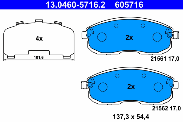 Комплект тормозных колодок, дисковый тормоз   13.0460-5716.2   ATE