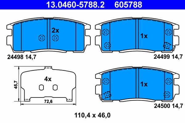 Комплект тормозных колодок, дисковый тормоз   13.0460-5788.2   ATE