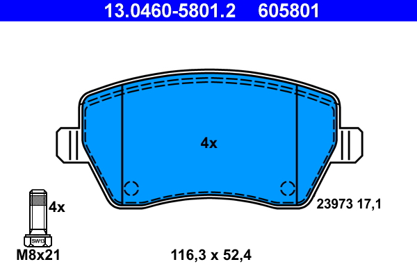 Комплект тормозных колодок, дисковый тормоз   13.0460-5801.2   ATE