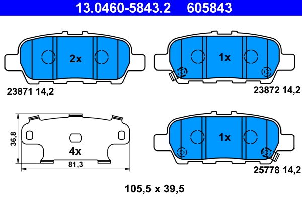 Комплект тормозных колодок, дисковый тормоз   13.0460-5843.2   ATE