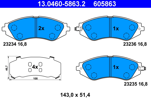 Комплект тормозных колодок, дисковый тормоз   13.0460-5863.2   ATE