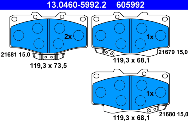 Комплект тормозных колодок, дисковый тормоз   13.0460-5992.2   ATE
